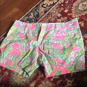 Lily Pulitzer shorts. Green and pink w/ flamingos.